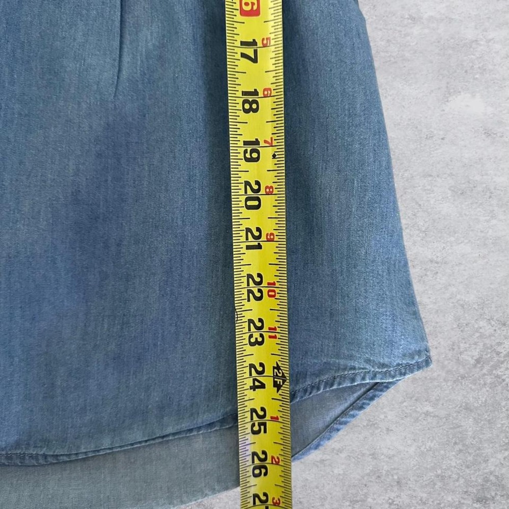 Vintage America Blues Blue Denim Pintuck Pleated Roll Tab Sleeve Tunic Shirt L - Picture 4 of 7